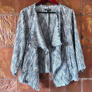Roz & Ali * Woven open-front jacket with fringed edges * 1X